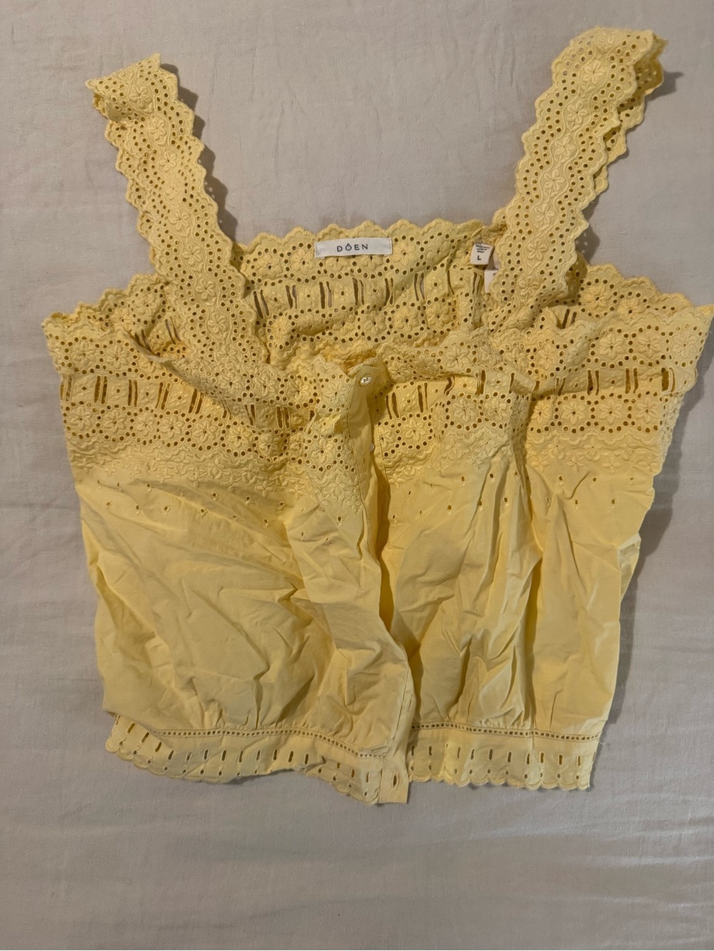 Doen Pale Yellow Eyelet Cropped Cami